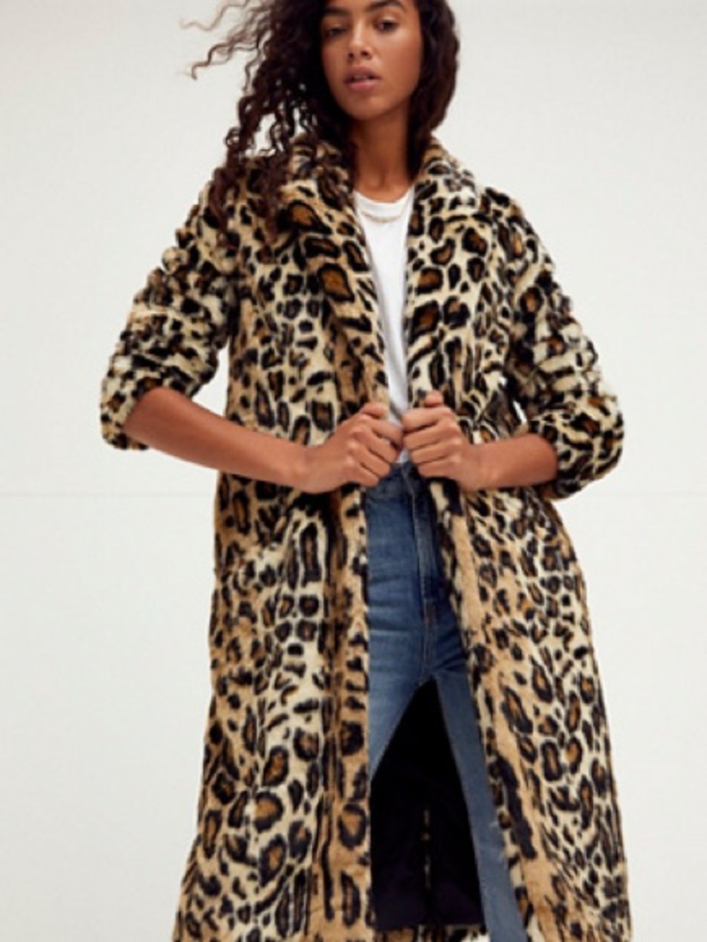 Leopard Print Faux Fur Coat - Brown
